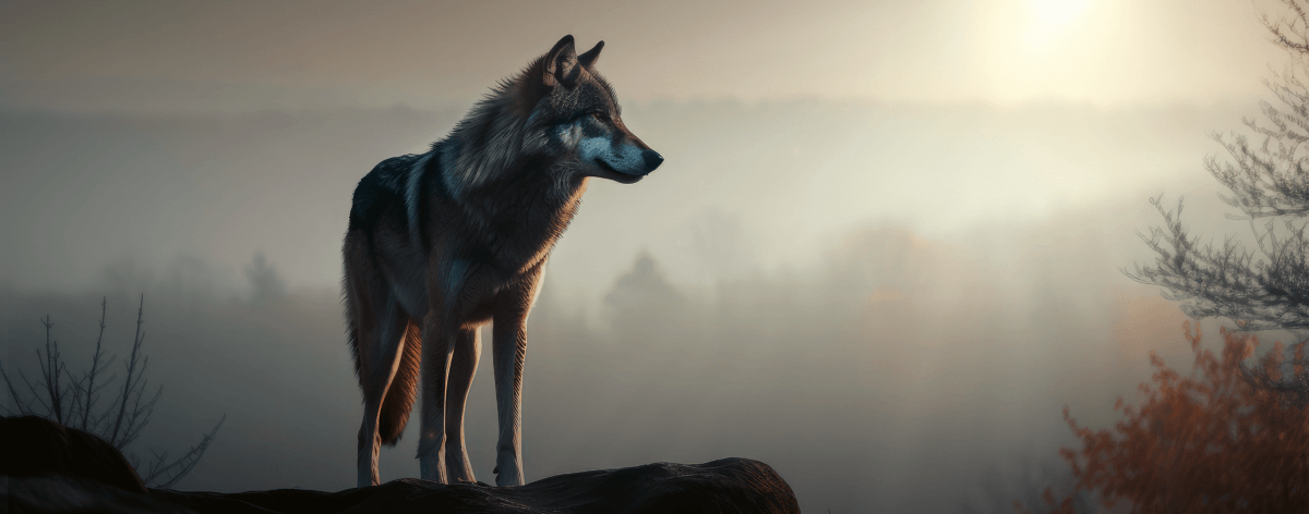wolf standing in a forest clearing